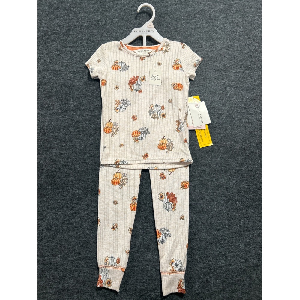 Laura Ashley Pajama Set Toddler Girls 4T Oatmeal Harvester Ribbed Pumpkin Set